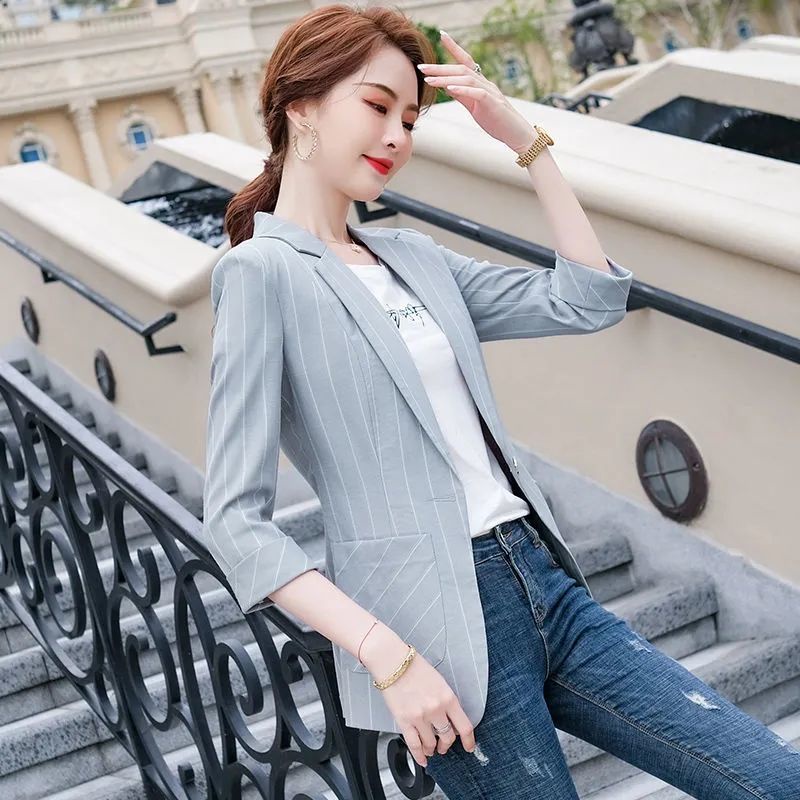 Áo Khoác Vest Kẻ Sọc Tay Lỡ Ôm Dáng Phong Cách Hàn Quốc Mới Cho Nữ
