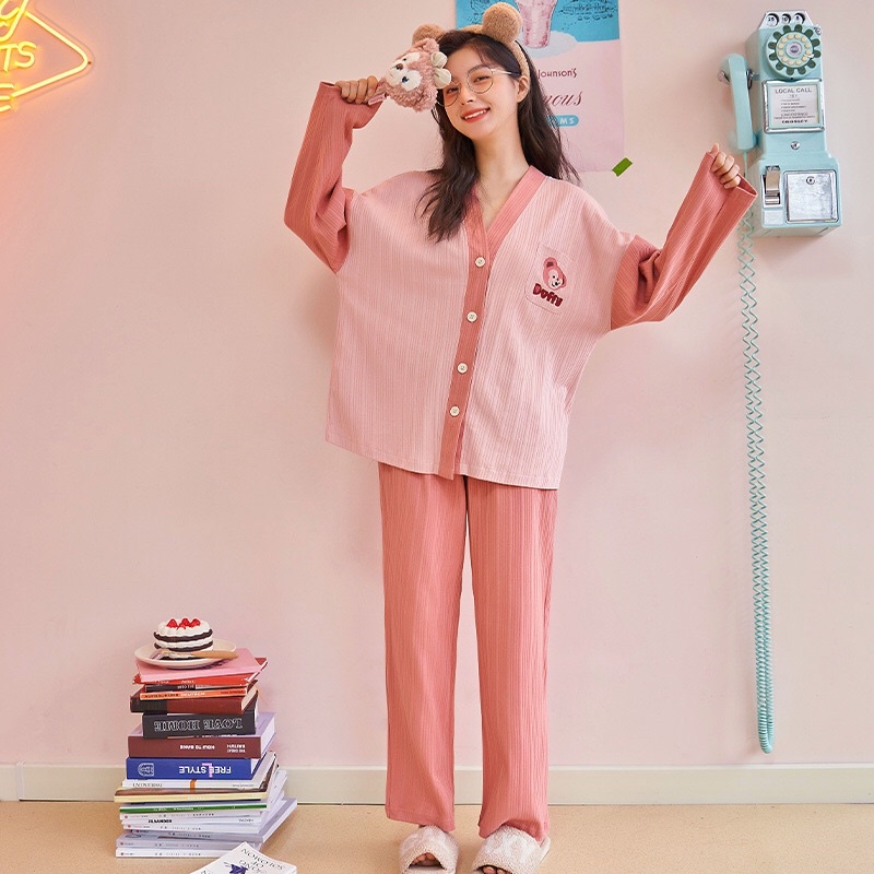 Đồ bộ đồ ngủ pyjama dài tay 100% cotton phong cách Hàn Quốc nhí nhảnh xinh xắn dễ thương chất vải siêu mềm mịn | BigBuy360 - bigbuy360.vn