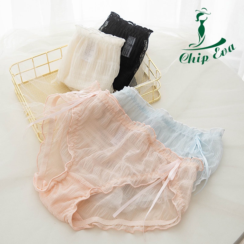 Quần lót nữ ren lưới cotton đính nơ xinh xuyên thấu thoáng mát đẹp quyến rũ 03