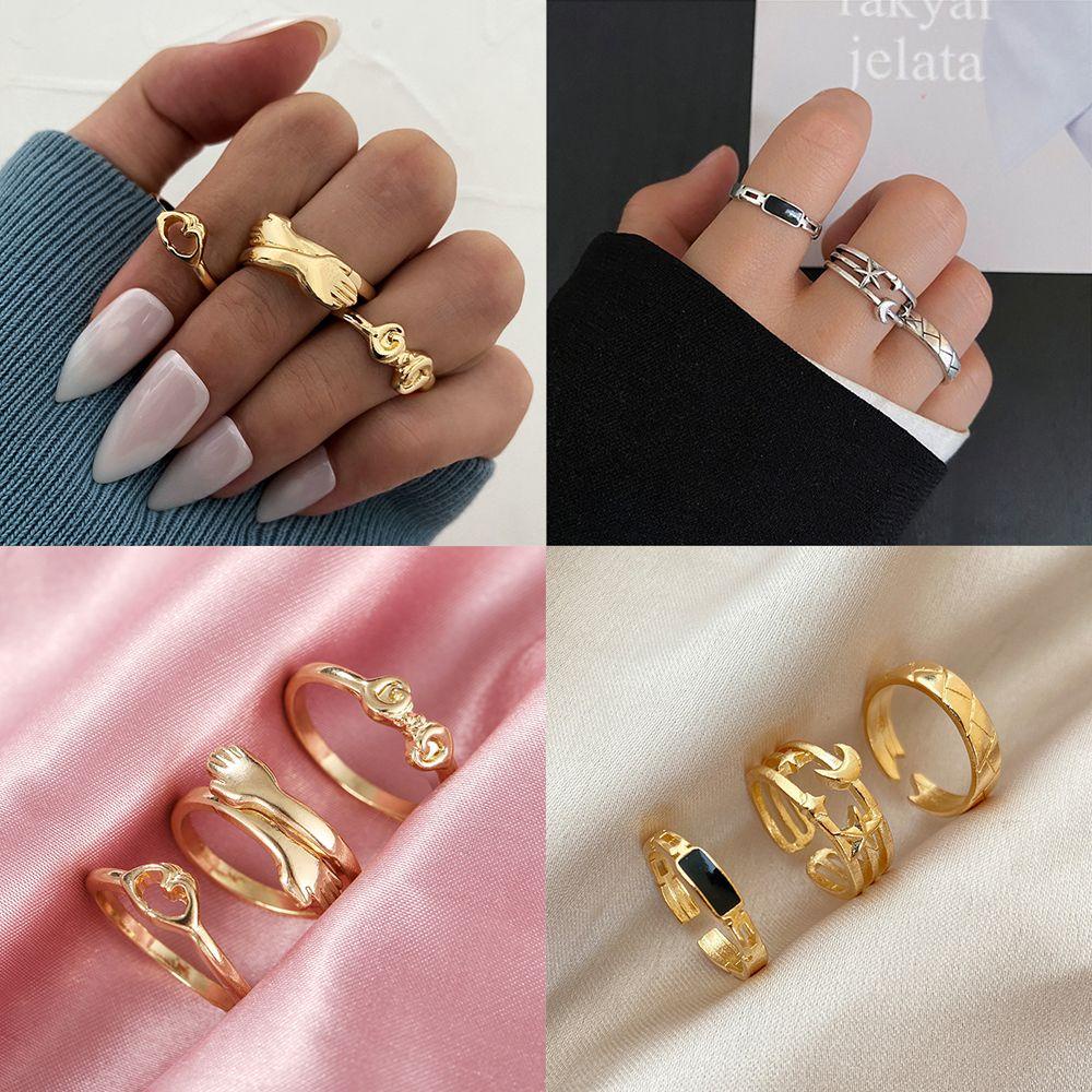 Set Nhẫn Nữ Chất Liệu Kim Loại Phong Cách BOHO Cổ Điển