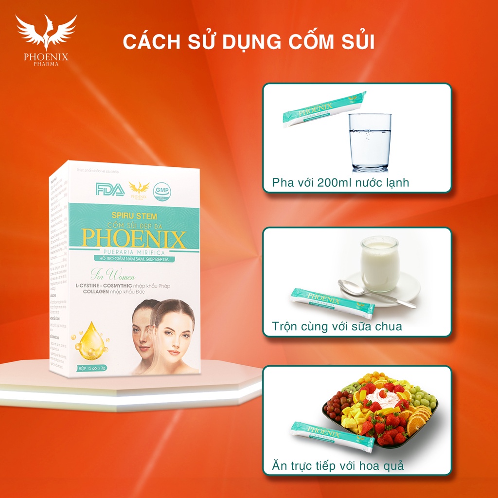 Thức uống đẹp da, điều hòa nội tiết tố, trắng da Phoenix Pharma dạng bột cốm sủi  [hộp 30gói] date t11.2024