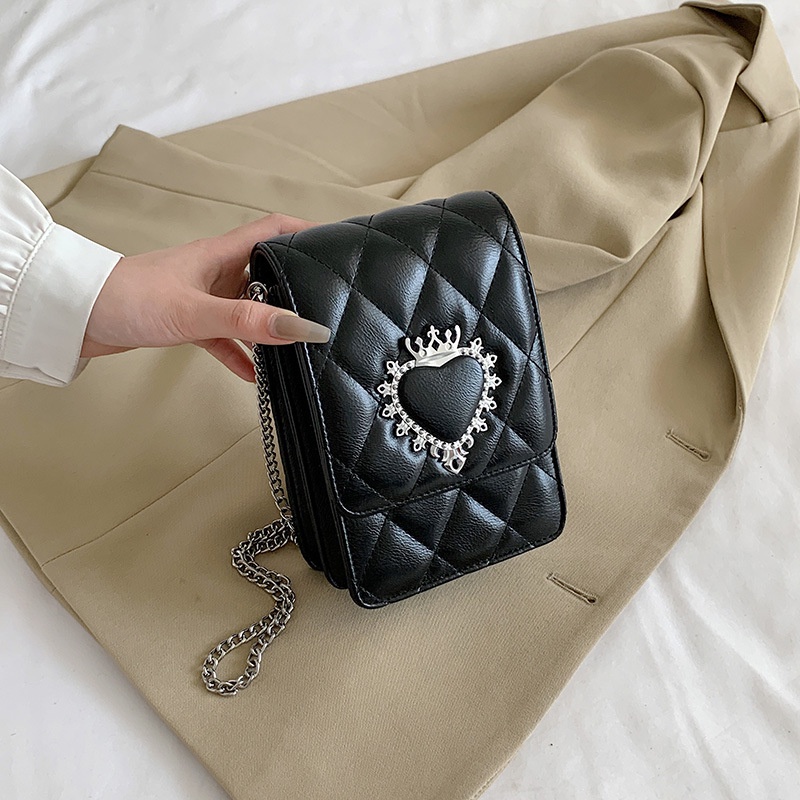 Túi đeo vai IELGY dáng vuông cỡ nhỏ họa tiết hình thoi phối dây xích thời trang cho nữ