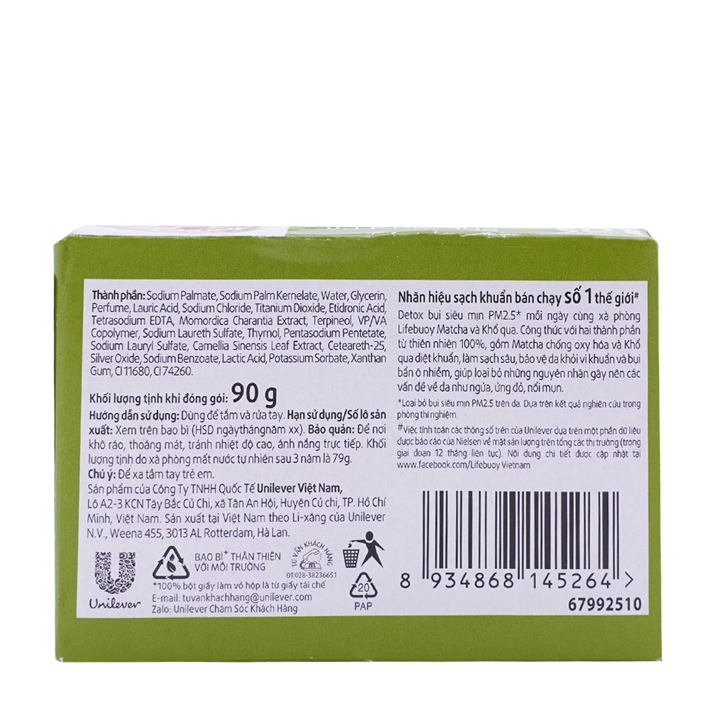 Xà phòng Lifebuoy hương matcha &amp; khổ qua (Bánh 90g)