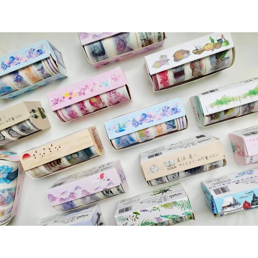 Băng dính washi tape - Set hộp tròn - Cẩm Phong