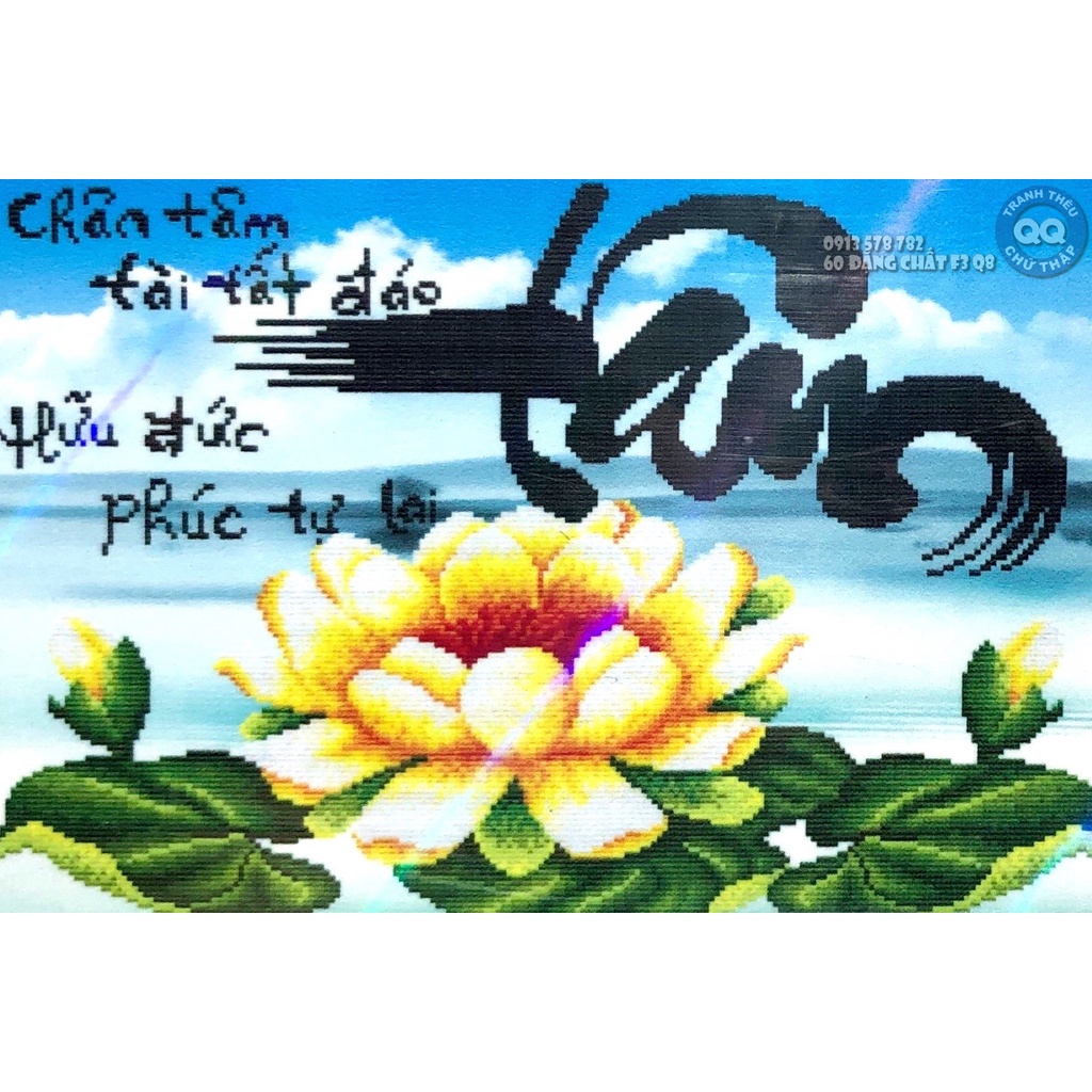 65x45cm TRANH ĐÁ CHỮ TÂM HOA SEN CHƯA LÀM 77228