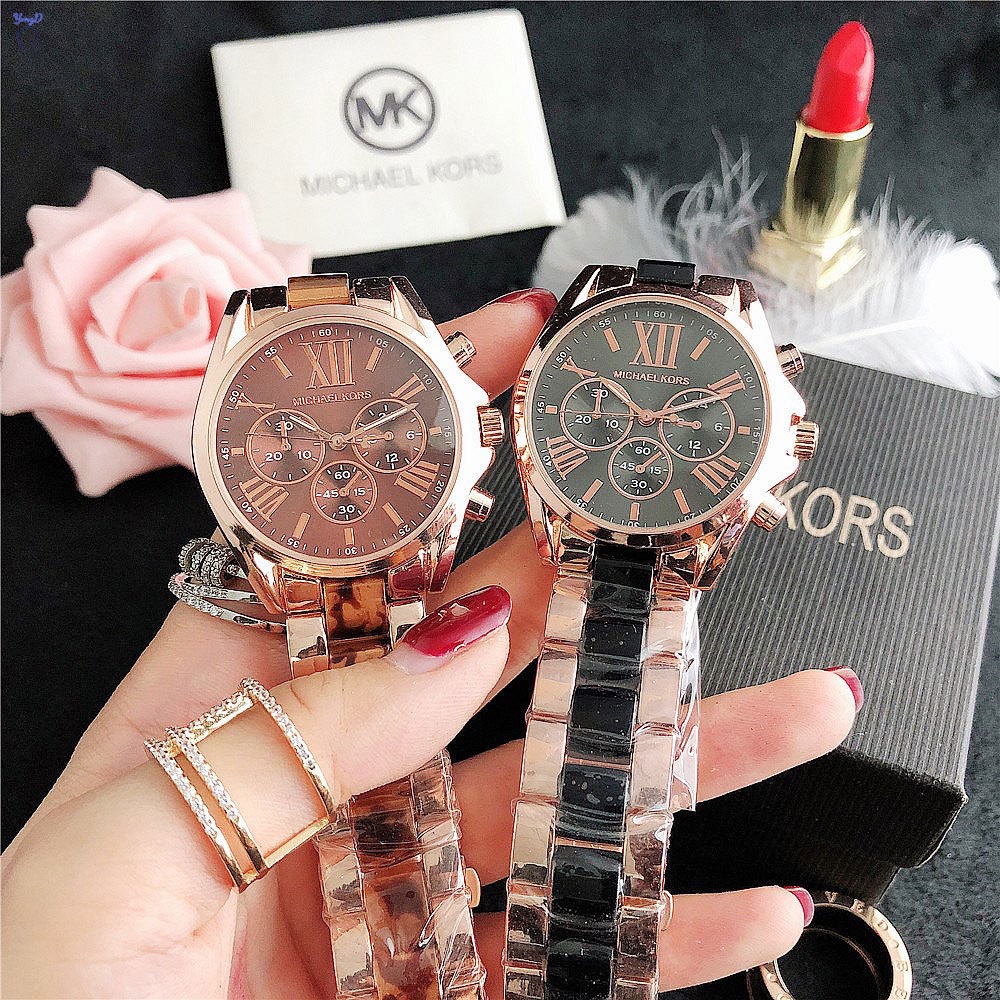 Mk Đồng Hồ Đeo Tay Mặt Tròn Dây Hợp Kim 3 Mặt Thiết Kế Thời Trang Cho Nữ