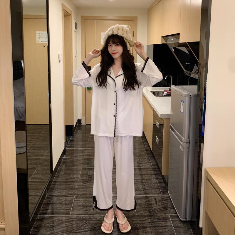 Bộ Đồ Ngủ Tay Dài Phối Ren Phong Cách Nhật Hàn Dễ Thương Dành Cho Nữ | BigBuy360 - bigbuy360.vn