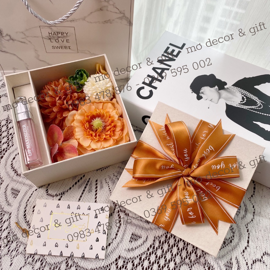 Hộp Đựng Son 13,5 x 13,5cm Mic Hoa Lụa Siêu Đẹp - Handmade By Mơ Decor