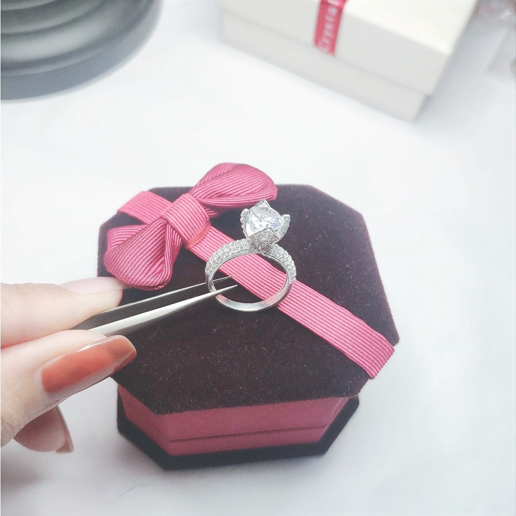 Nhẫn bạc nữ hình bông sen đính đá li to, chất liệu bạc ta cao cấp - Trang sức bạc Evasilver