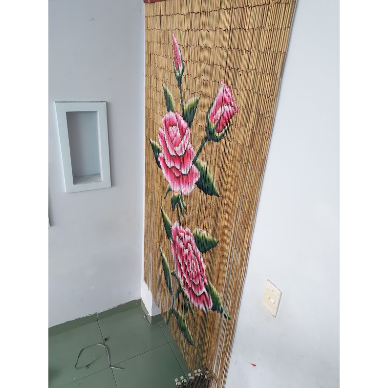 mành tre trang trí làm vách ngăn,Rèm cửa ống trúc họa tiết hoa hồng
