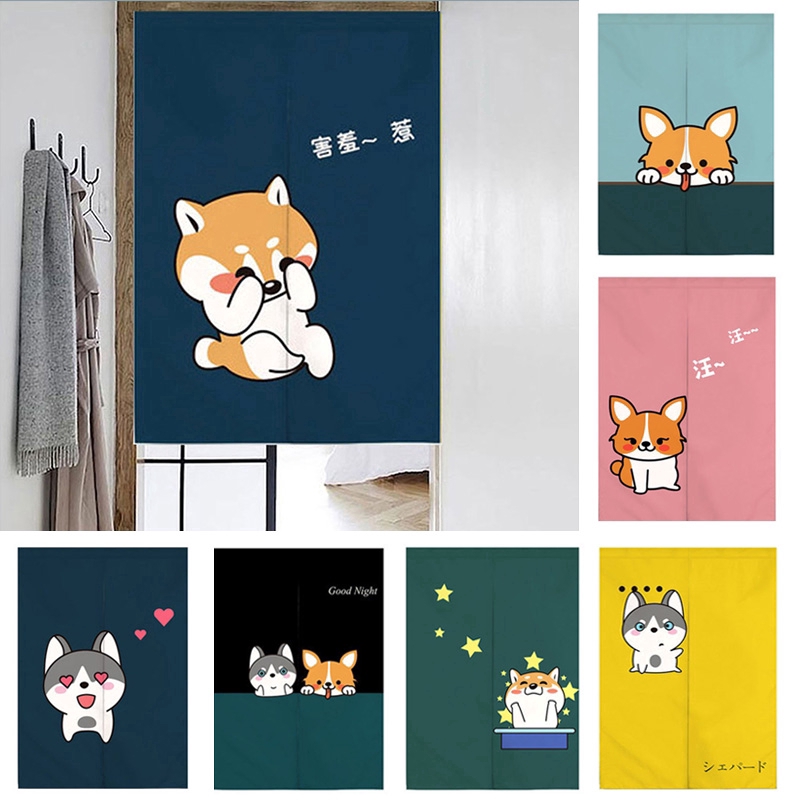 Cute Dog Printed Door Curtain Kitchen Half Curtain Bedroom Decoration