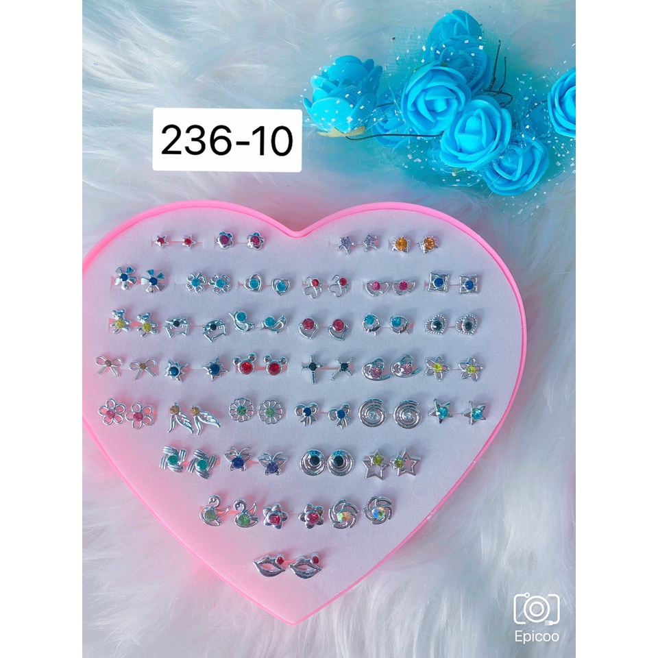 Set 36 đôi bông tai, bông tai Hàn Quốc rộng rãi ngoại hình đáng yêu cho nữ hộp trái tim màu hồng