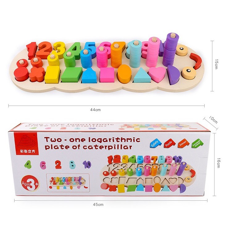 [ToyStory] Đồ Chơi Gỗ - Bộ Giáo Cụ Montessori Giúp Bé Học Đếm - Hình Khối Cột Tính Màu Sắc Con Sâu - Trẻ Em Thông Minh