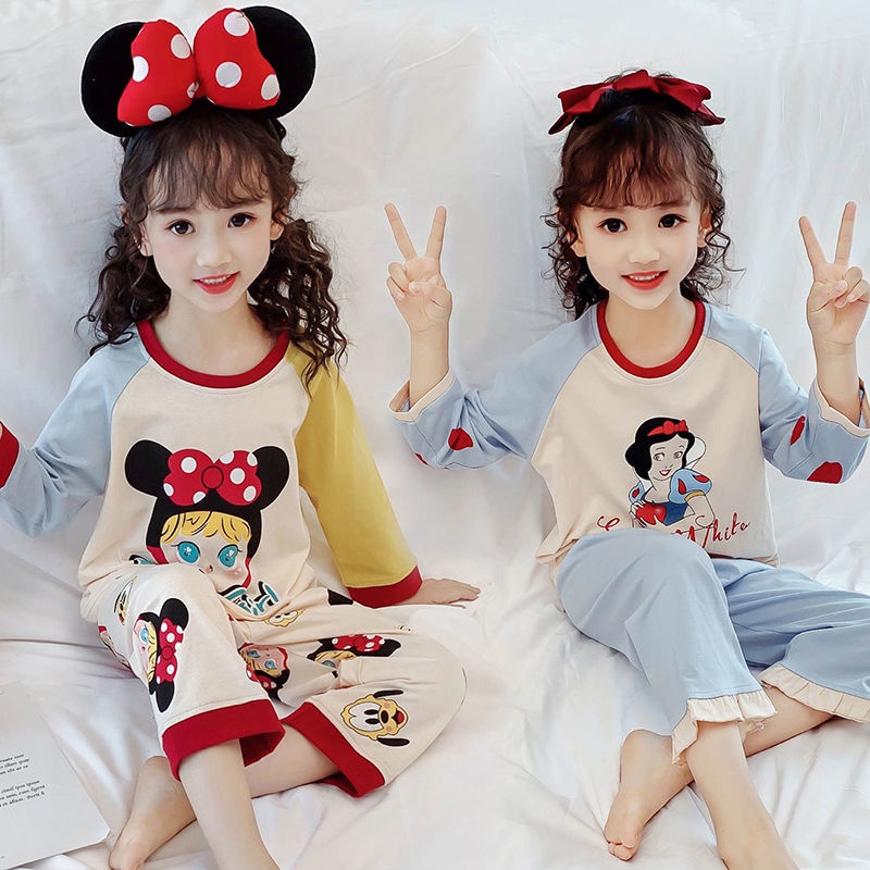 Bộ đồ ngủ 100% cotton tay dài thời trang xuân thu cho bé gái 9.6 tuổi