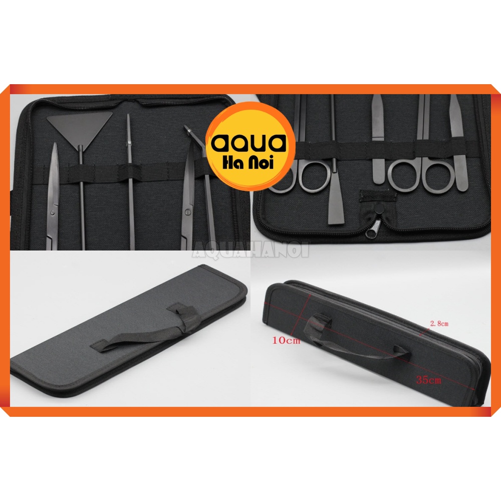 Bộ kéo nhíp inox/carbon đen 5 món - cắt, trồng cây thủy sinh, vệ sinh hồ cá - Tặng kèm túi đựng vải