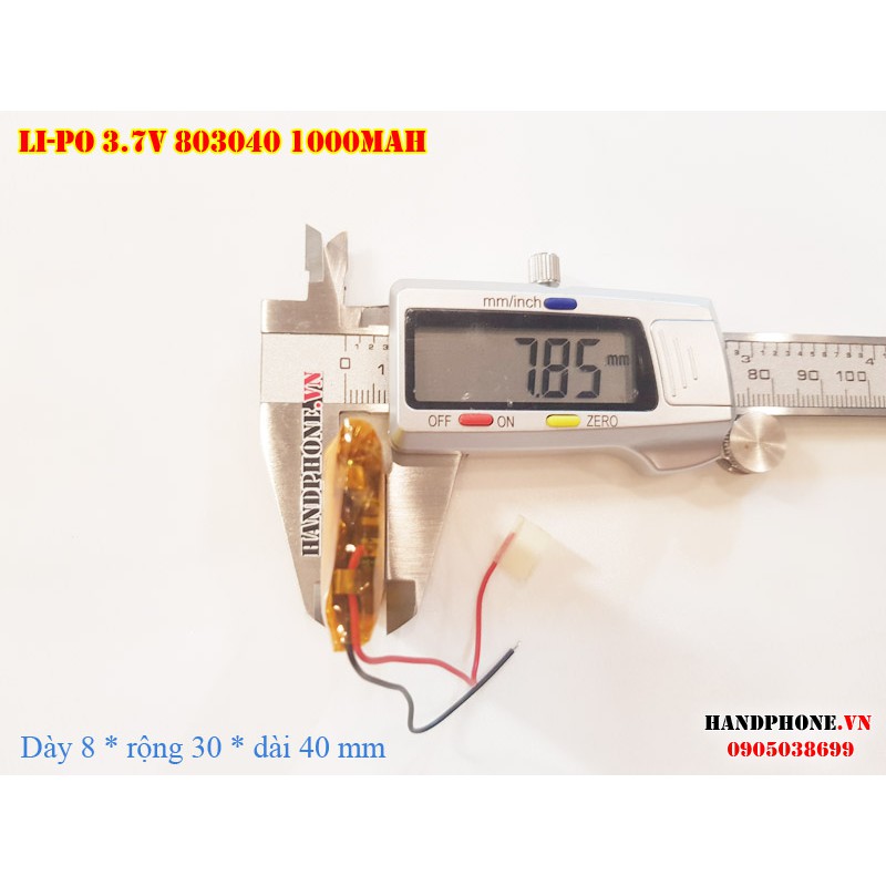 Pin Li-Po 3.7V 1000mAh 803040 (Lithium Polymer) cho điện thoại, loa Bluetooth, định vị GPS, camera hành trình, máy Mp3