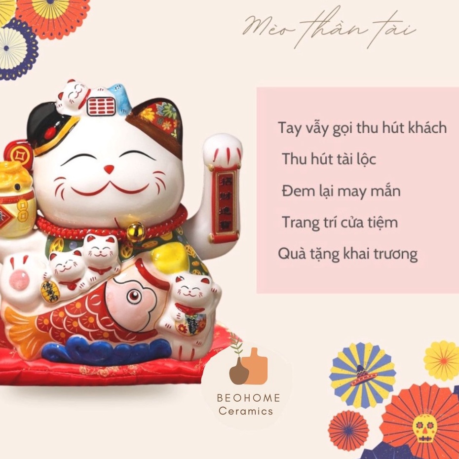 Mèo Thần Tài Mèo May Mắn Mèo Tài Lộc vẫy tay Nhật Bản Maneki Nekko băng gốm sứ cao cấp mẫu mới