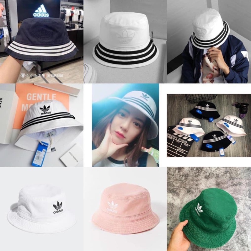 Mũ bucket 3 sọc trefoil logo sẵn 2 màu hàng chuẩn 1:1