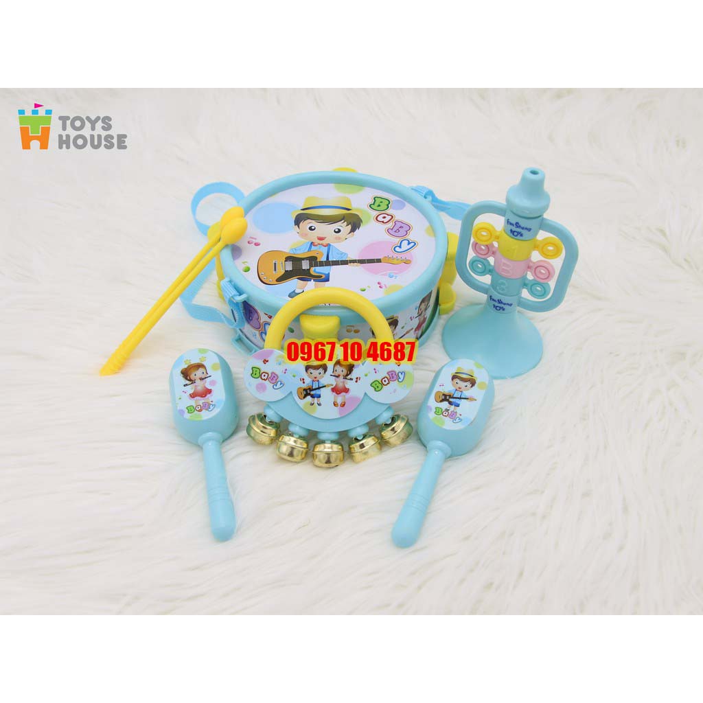 Set đồ chơi Xúc xắc, lục lạc, kèn, trống Toyshouse dành cho bé từ sơ sinh 733 - giúp bé phát triển thị giác, thính giác