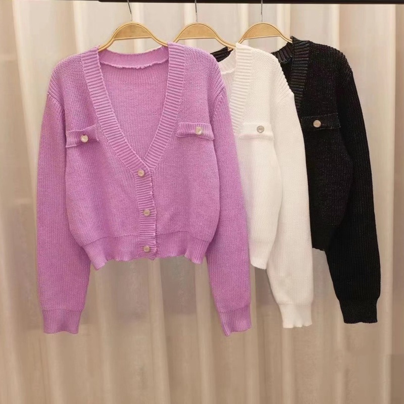 Áo khoác cardigan dệt kim tay dài dáng ngắn thời trang mùa thu dành cho nữ
