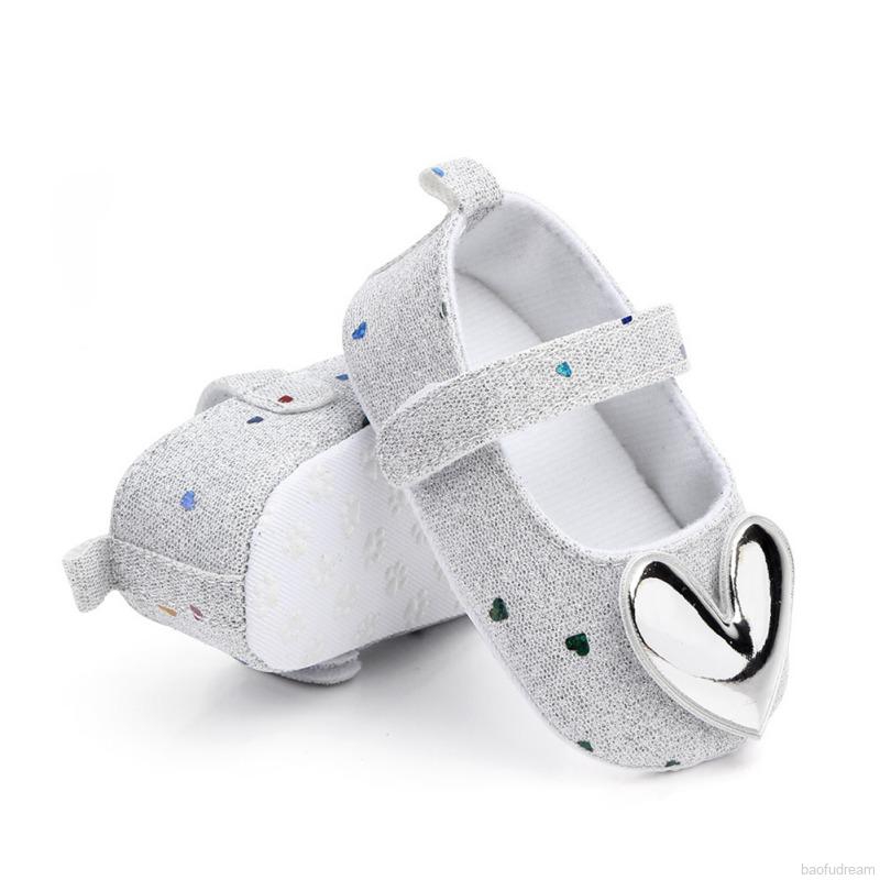 Giày tập đi đính kim tuyến trang trí họa tiết trái tim cho bé gái 0-18 tháng tuổi