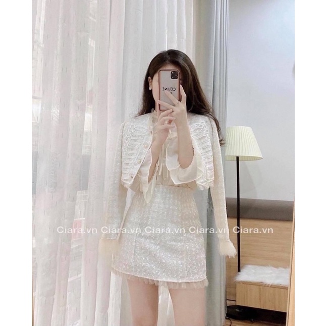 SET 3 MÓN BỐ: KHOÁC NGOÀI VIỀN CỔ TAY VOAN+ SƠ MI TRẮNG CỔ BÈO + CHÂN VÁY