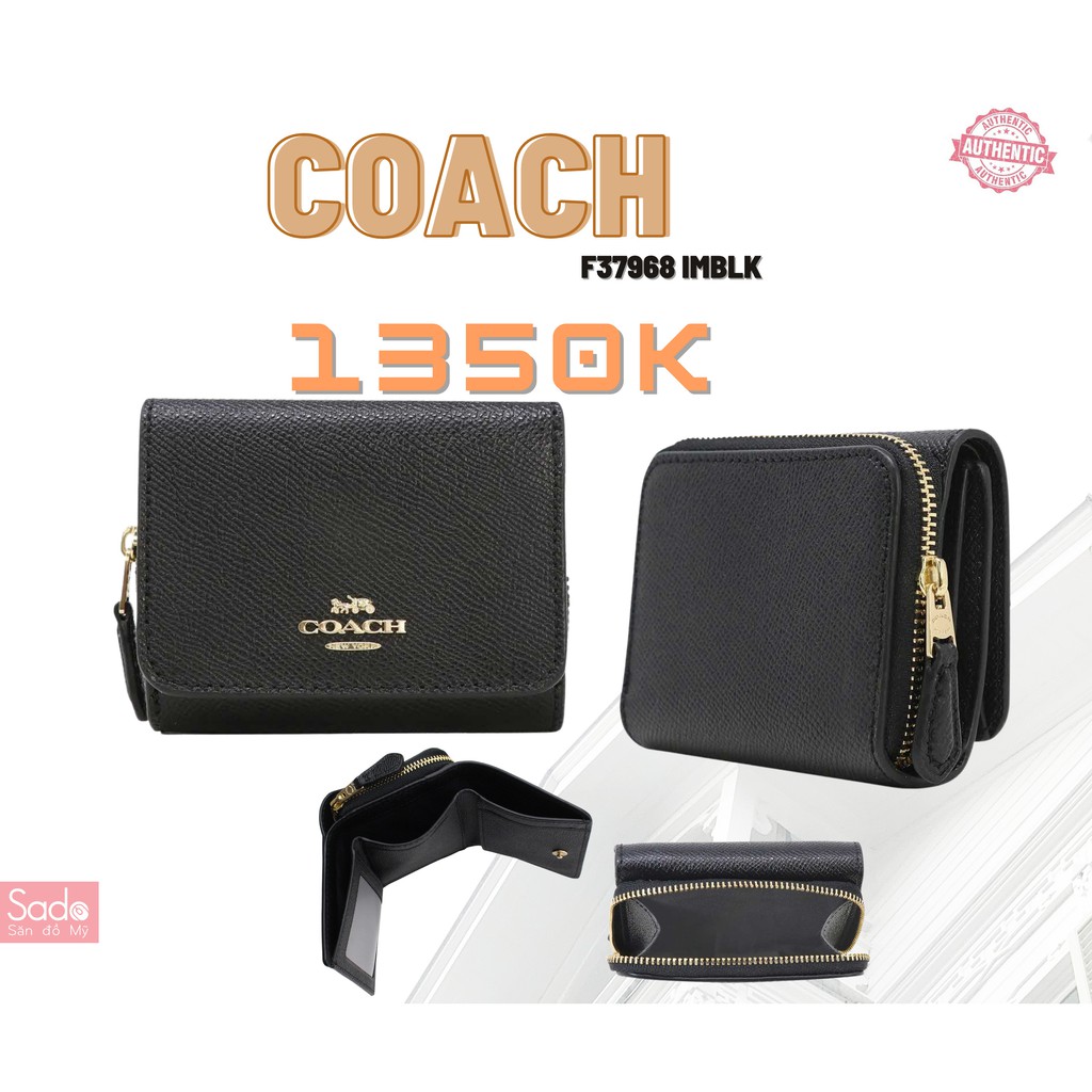 Ví Coach hàng hiệu Small Black Trifold Wallet F37968 - IMBLK ( Chính Hãng )