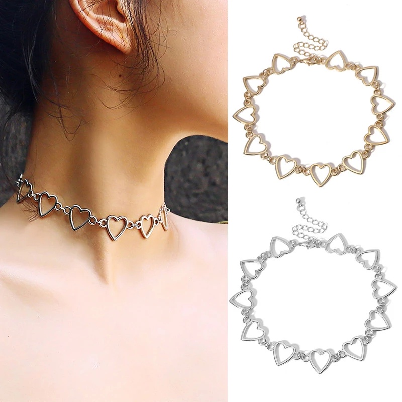 Vòng cổ mặt hình trái tim rỗng phong cách đường phố cá tính thời trang cho nữ