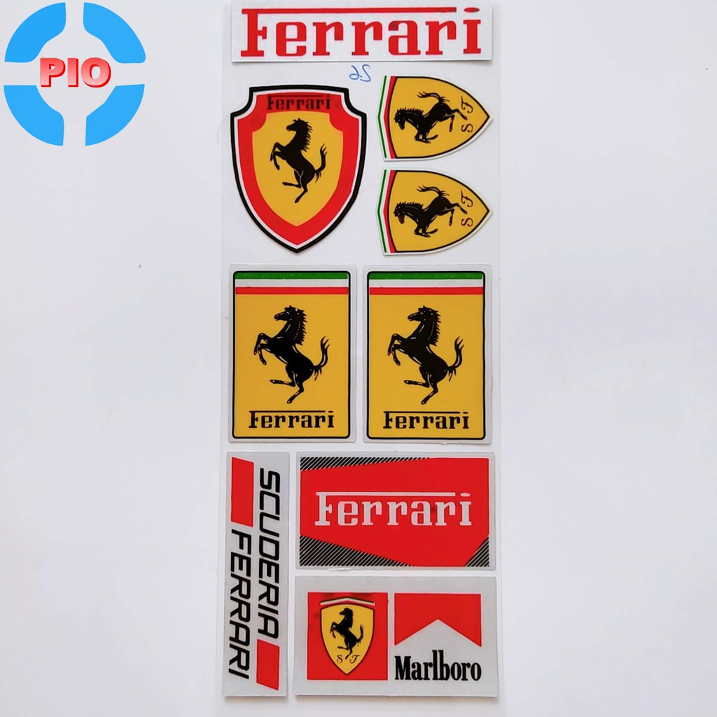 Bộ Tem Sticker Ferrari Phản Quang Cao Cấp Dán Xe Máy, Ô Tô, Mũ Bảo Hiểm, Chống Thấm Nước, Chống Bay Màu