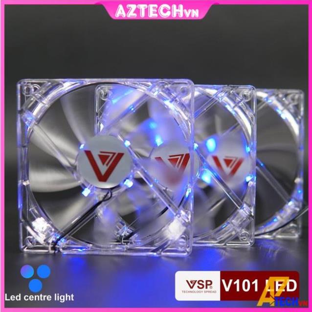 Quạt Tản Nhiệt, Fan Case V-101 LED Trong Suốt (12cm) Màu Đơn Sắc