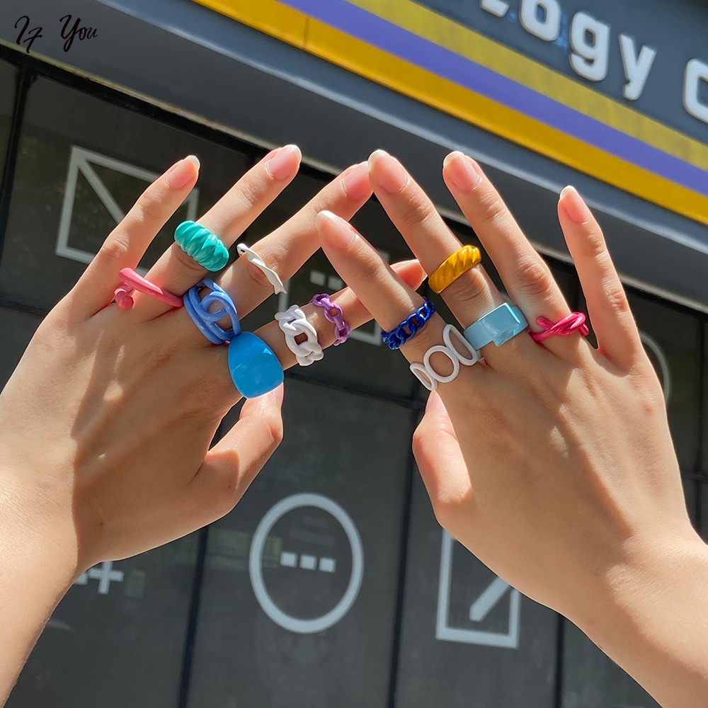 Nhẫn AY acrylic thời trang Hàn Quốc với nhiều màu tùy chọn