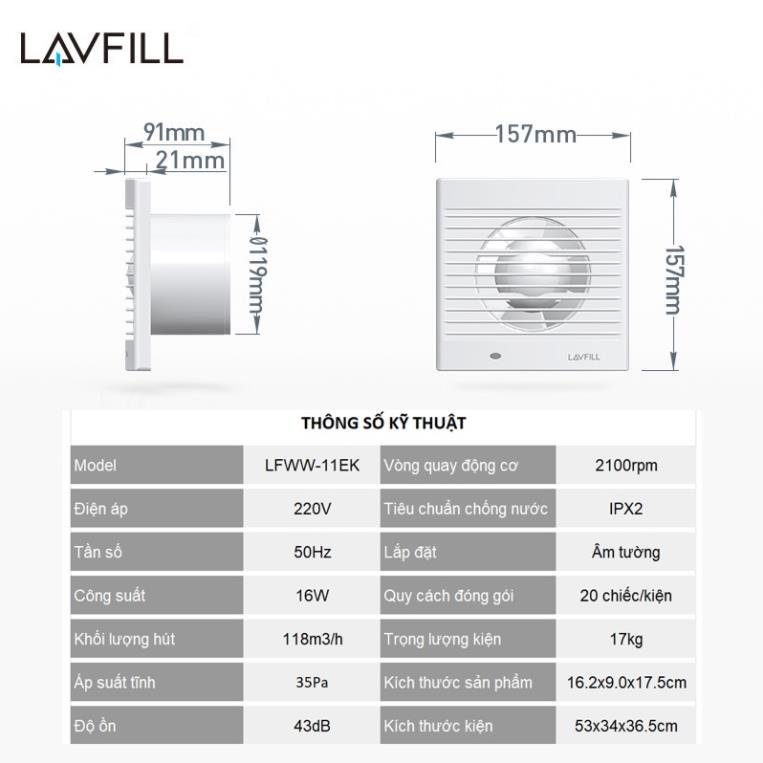 Quạt thông gió âm tường có CẢM ỨNG CHUYỂN ĐỘNG LAVFILL LFWW-09ES/13ES