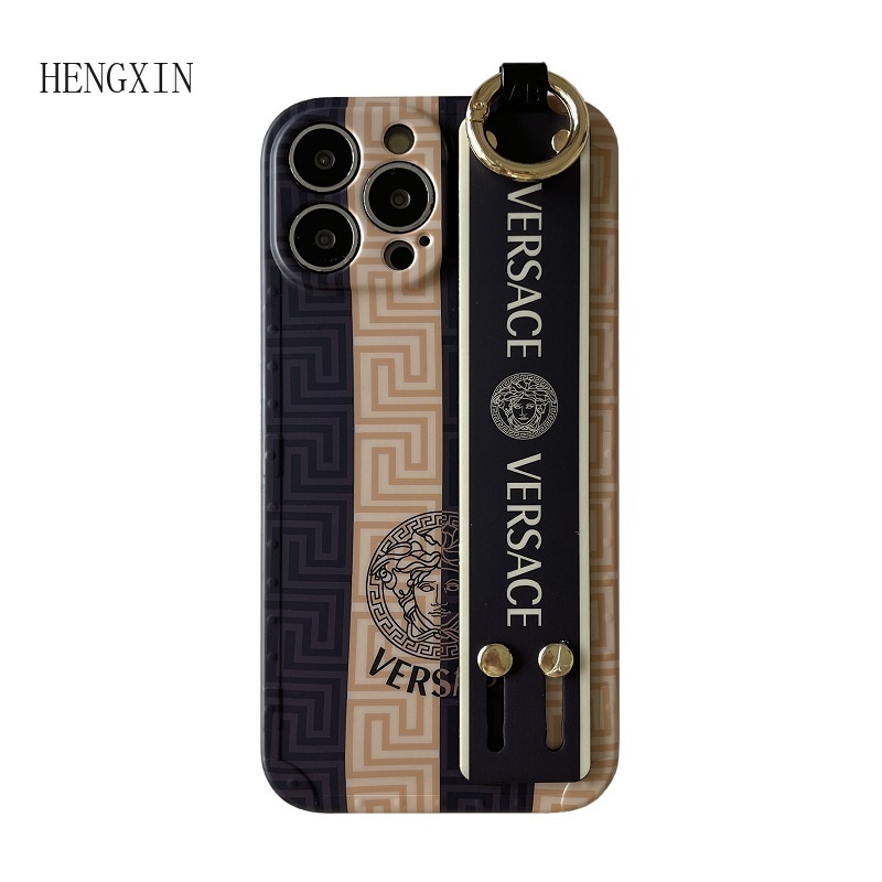 Trendy Versace Wrist Strap Holder Case for iPhone 1514 11 12 13 Pro Max Shockproof Silicone Protective Case