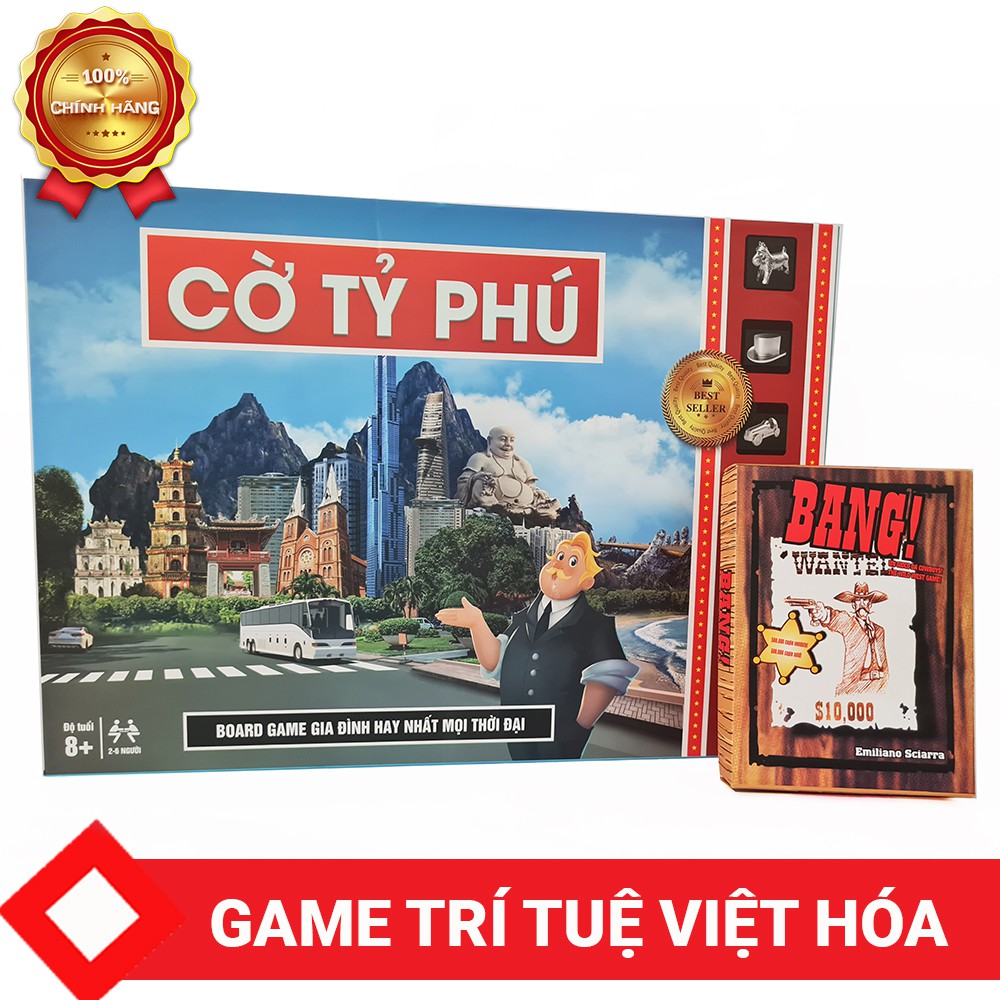 [COMBO 2 IN 1] Bộ đồ chơi chiến thuật Board game Cờ tỷ phú Monopoly Việt hóa + Game thẻ bài Bang nhập vai nhân vật