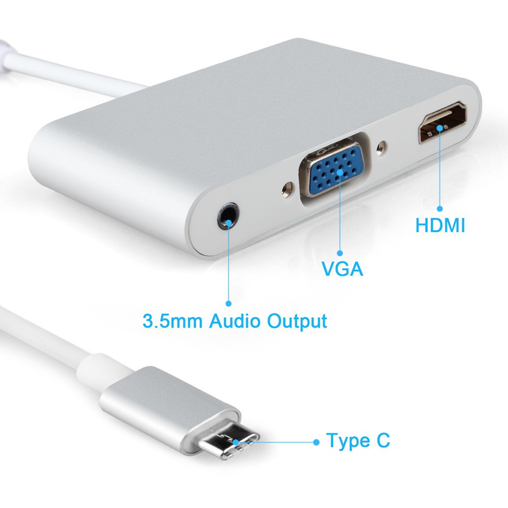 [Mã ELHACE giảm 4% đơn 300K] Cáp chuyển tín hiệu USB Type C sang cổng HDMI Ultra HD 4K &amp; Cổng VGA có âm thanh