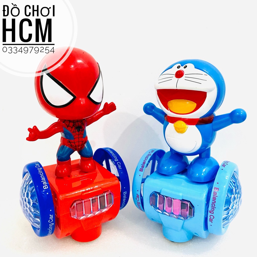 Đồ chơi siêu nhân nhên Spider man/ Doremon đi xe cân bằng có đèn nhạc, di chuyển thông minh QF083