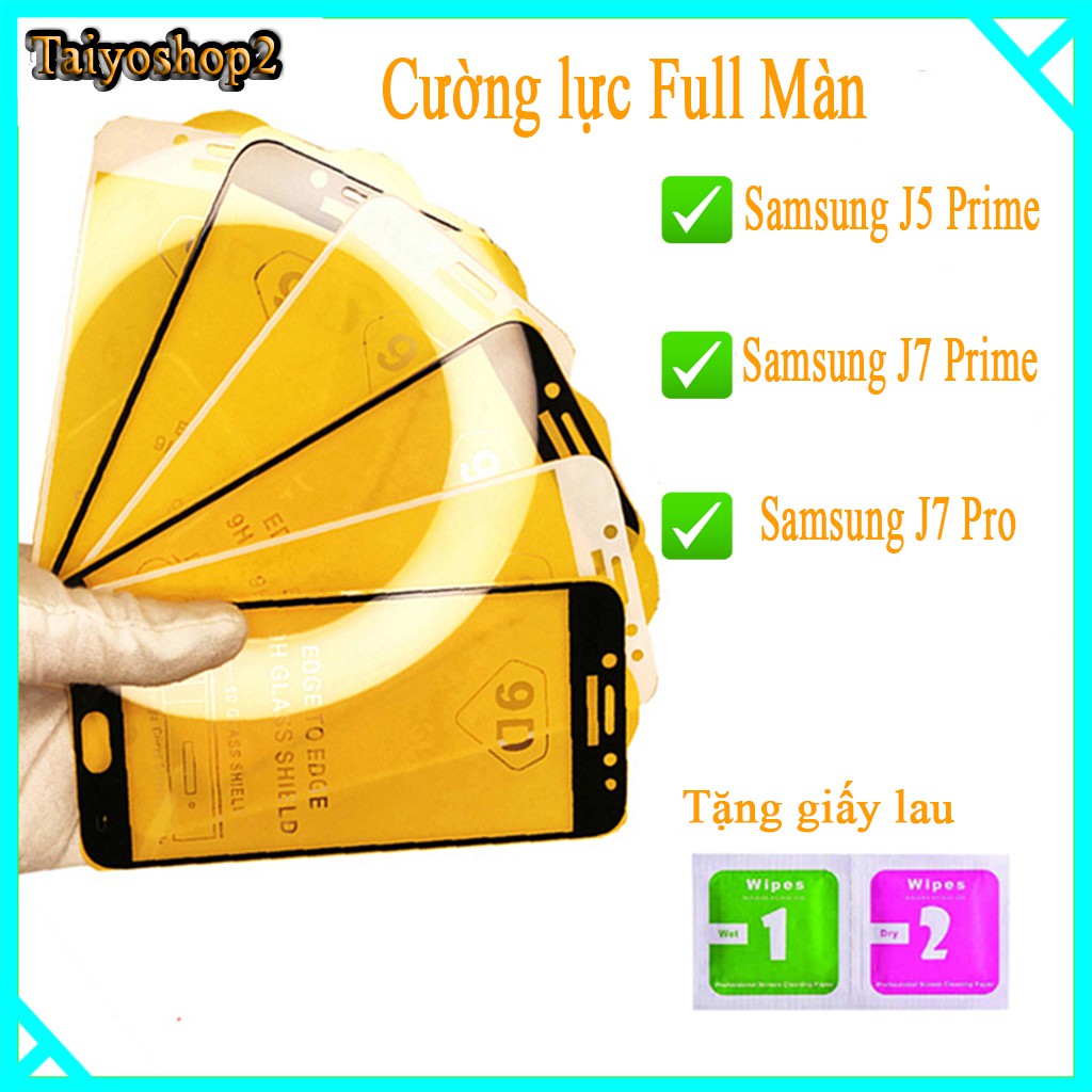 Kính Cường lực Samsung J5 Prime/ Samsung J7 Prime/ Samsung J7 Pro/ Samsung J730 9D Full Màn Hình, (Tặng Bộ Giấy Lau 1/2)