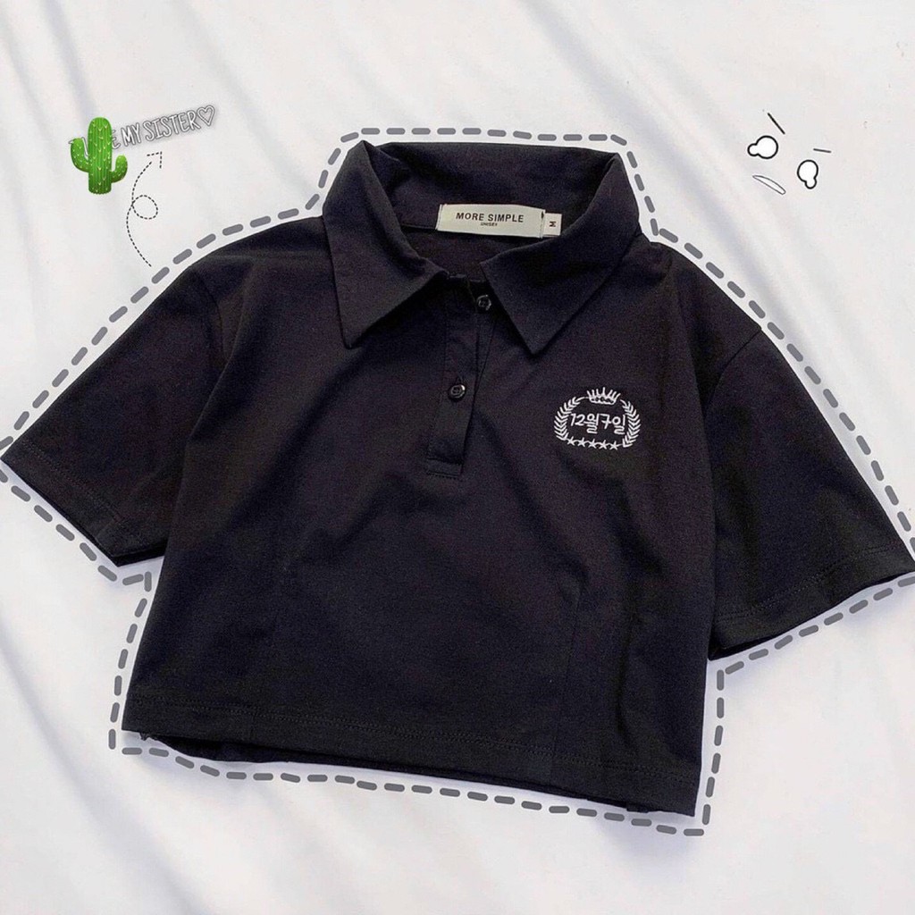 Áo thun croptop polo chữ Hàn tay ngắn năng động trẻ trung