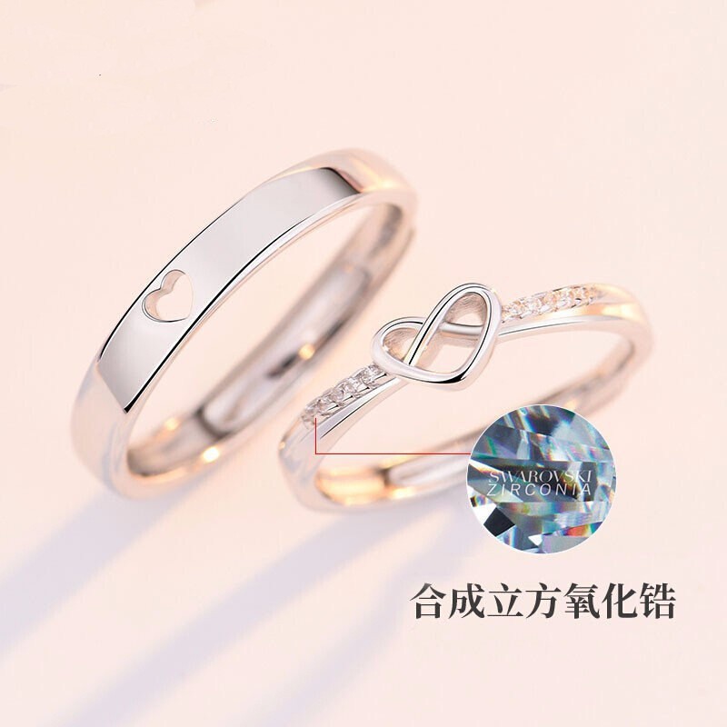 Set 2 nhẫn mạ bạc 925 mặt hình trái tim đính pha lê