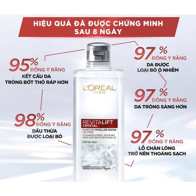 95ml - Nước tẩy trang kiềm dầu Loreal Paris Revitalift Crystal Purifying Micellar Water