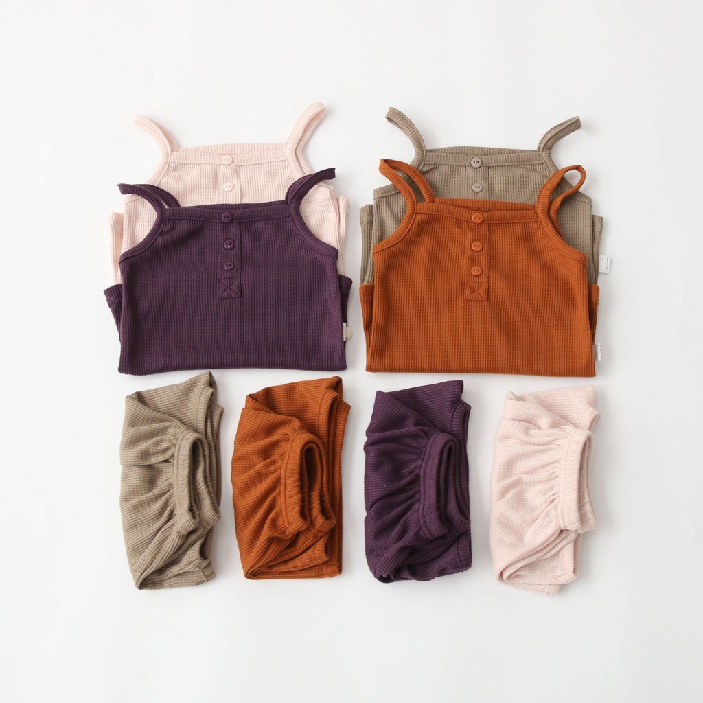 [PEEKABOO] BỘ HAI DÂY WAWA COTTON TỔ ONG CAO CẤP CHO BÉ GÁI