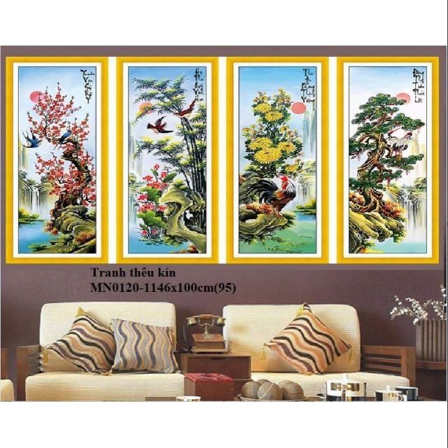 Tranh thêu chữ thập tứ quý tùng cúc trúc mai MN0120 (146x100)