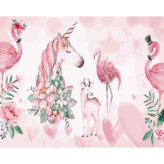 Tranh sơn dầu số hóa tự tô màu theo số có khung - [456] HỒNG HẠC UNICORN (40*50cm)