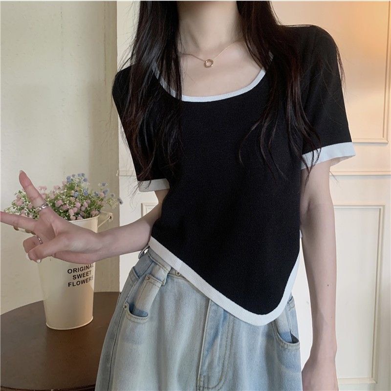 Áo Len Cổ Tròn Phăng Màu Sắc Đơn Giản Tay Ngắn Thời Trang Mùa Hè | Smide Clothing