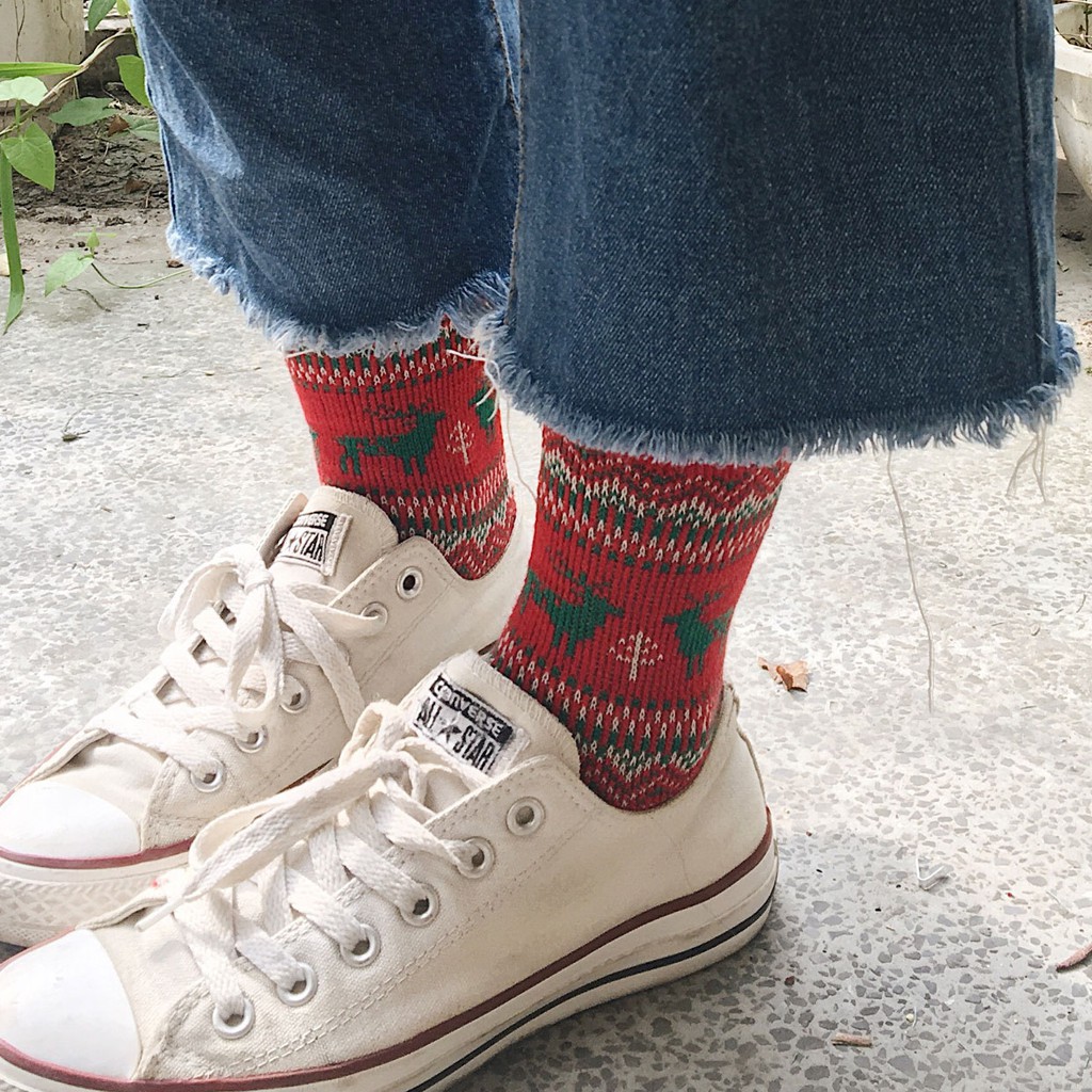 RUDOLF JACQUARD SOCKS - Tất vớ cao cổ nam nữ dệt hình tuần lộc, họa tiết Noel Christmas, chất dày dặn nhập khẩu Hàn Quốc