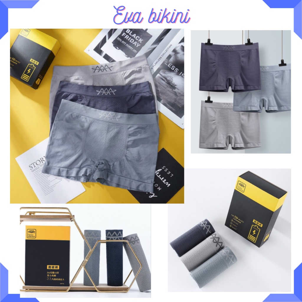 Hộp 3 Quần Sịp Đùi Nam Nano Kháng Khuẩn Thoáng Mát Thấm Hút Mồ Hôi 3A EVA