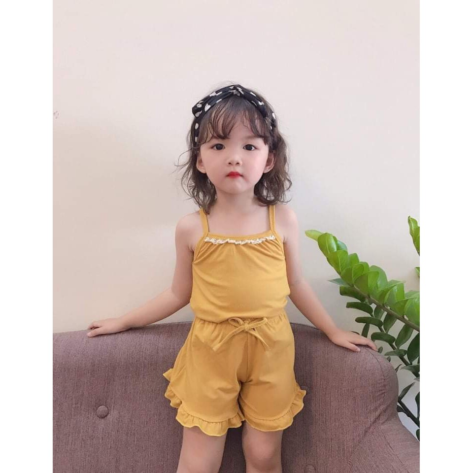 BỘ QUẦN ÁO BÉ GÁI: SET ÁO 2 DÂY REN NGỰC, QUẦN SHORT ỐNG SÓNG, COTTON SIÊU MÁT