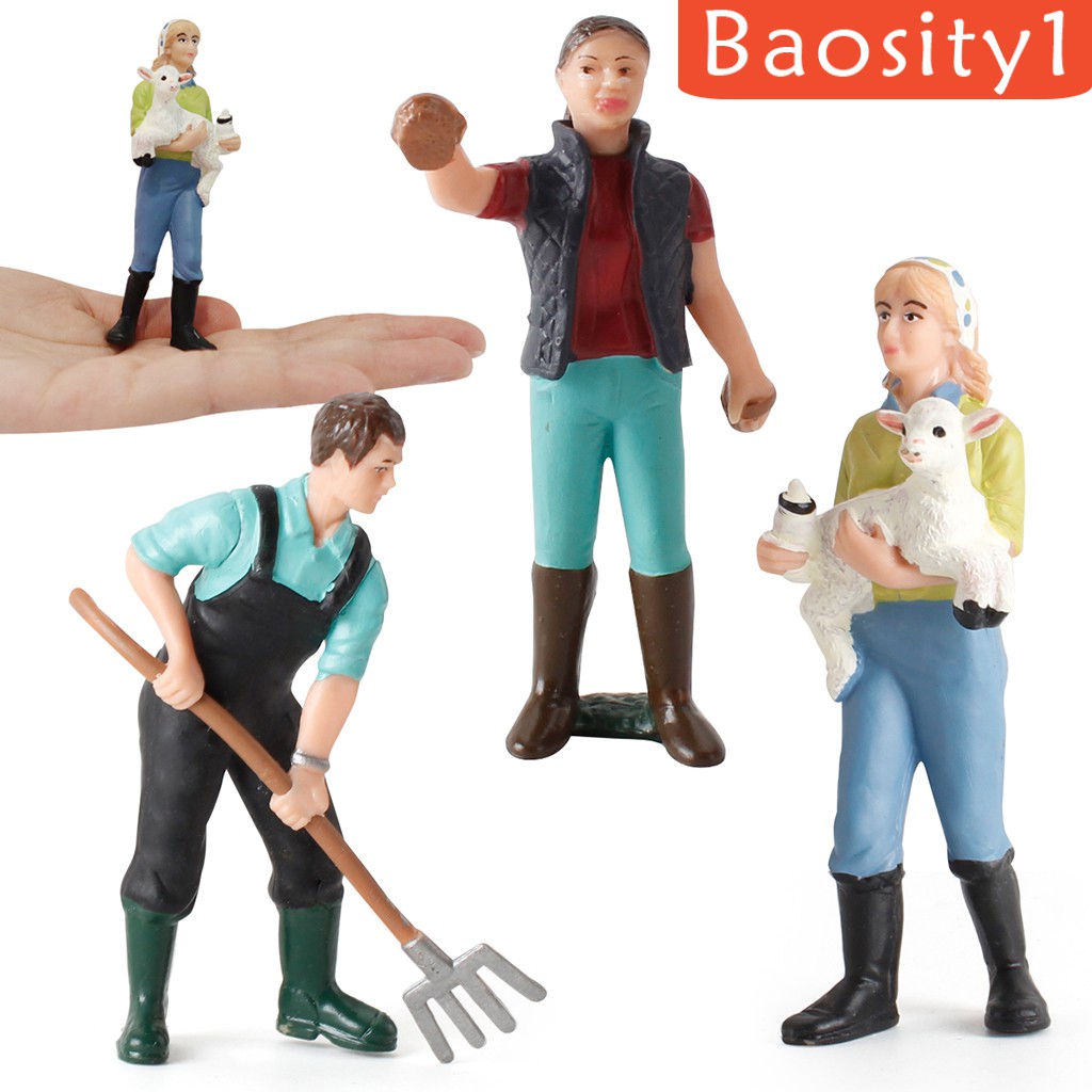 Bộ 3 mô hình đồ chơi hình người nông dân bằng nhựa thu nhỏ