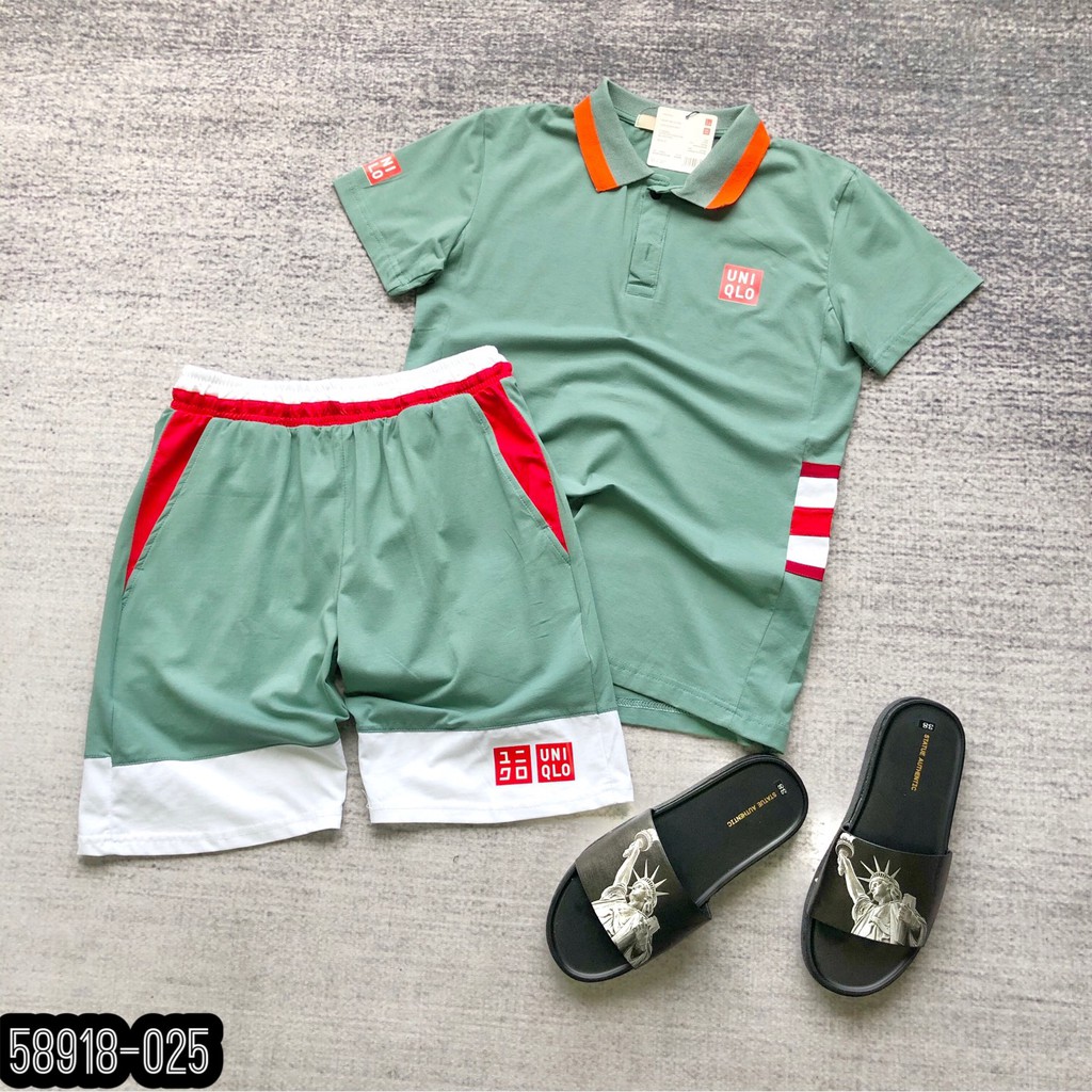 Bộ Hè Nam Uni Có Cổ màu xanh,chất không xù,bộ cộc co giãn nhe mẫu đủ size Uni 2232_ bộ thể thao nam 2021
