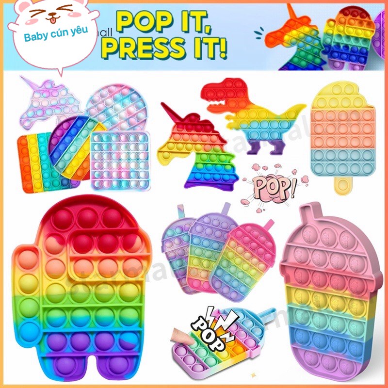 POP It 2021,Đồ chơi pop it giúp giảm căng thẳng bằng silicon nhiều kiểu dáng độc đáo